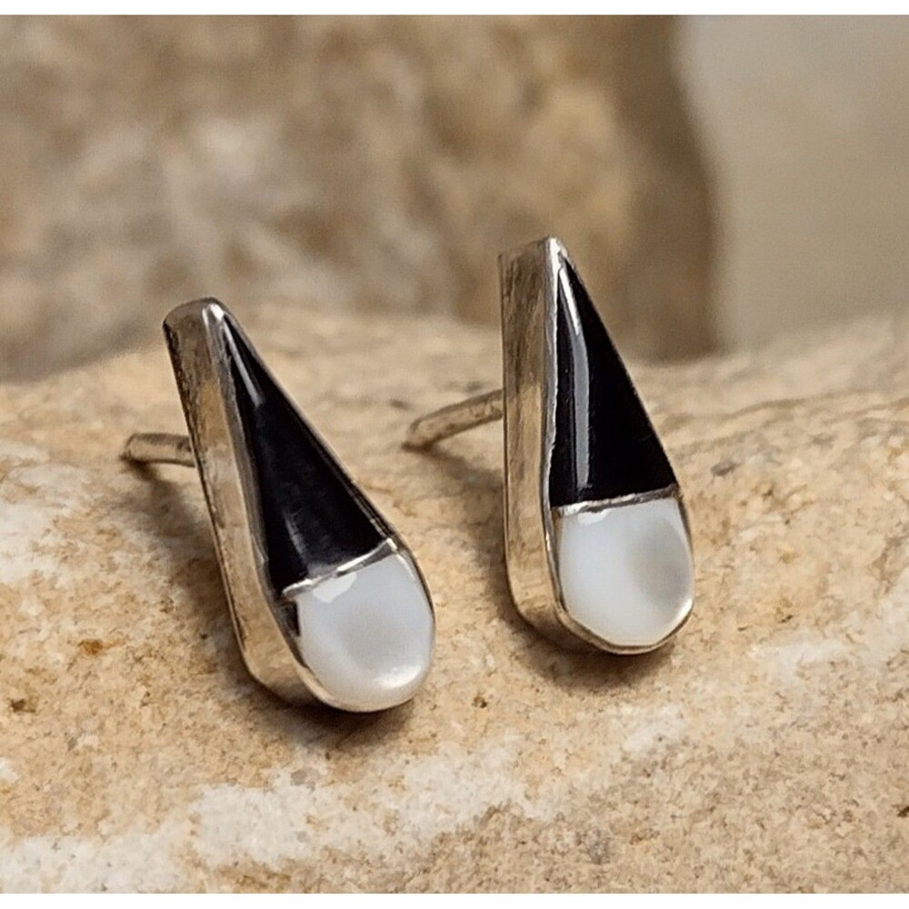Vintage Inlay Sterling Silver Post Earrings